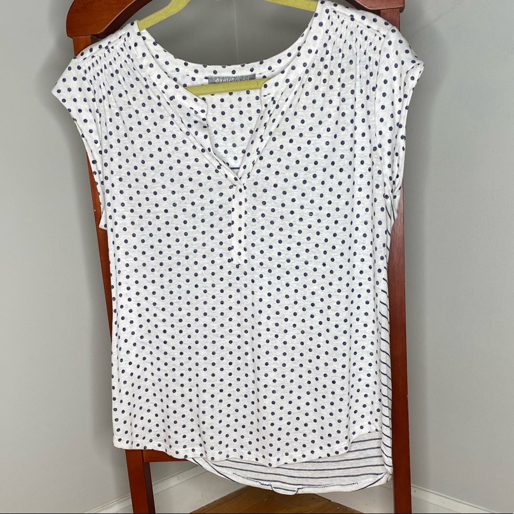 Abrienne Split Neck Cap Sleeve Linen Blend Knit Top